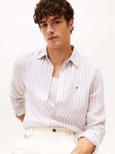 Multi Regular Fit Stripe Linen Shirt  Men