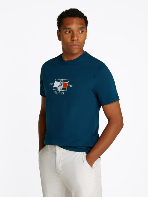 Μπλε T-Shirt Με Λογότυπο Και Κανονική Λαιμόκοψη  Άνδρες