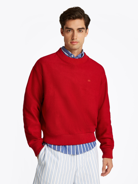 Red Boxy Crew Neck Sweatshirt  Men