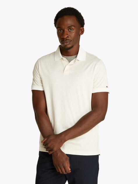 White Regular Fit Monogram Polo Shirt  Men