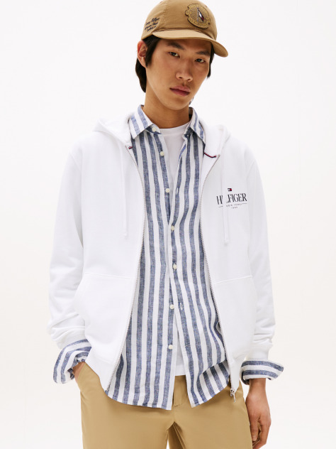Άσπρο Hilfiger Hoodie Με Φερμουάρ  Άνδρες