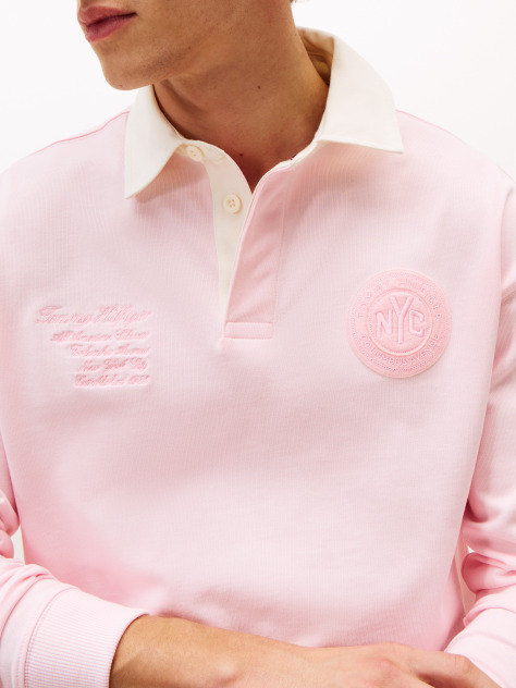 Pink Athleisure Crest Relaxed Rugby Shirt  Men