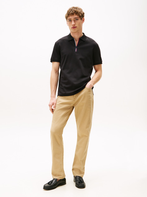 Black Regular Signature Zip Placket Polo Shirt  Men