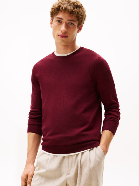 Red Fine Merino Wool Crew Neck Sweater  Men