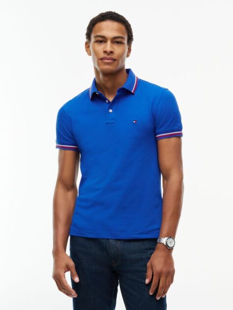 Blue Slim Fit Tipped Pique Polo Shirt  Men