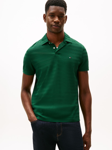 Green Herringbone Jacquard Polo Shirt  Men