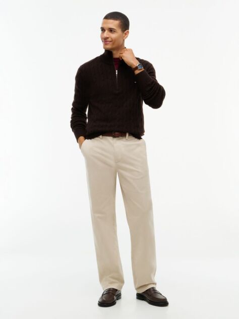 Brown Pure Lambswool Cable Knit Quarter-Zip Jumper  Men