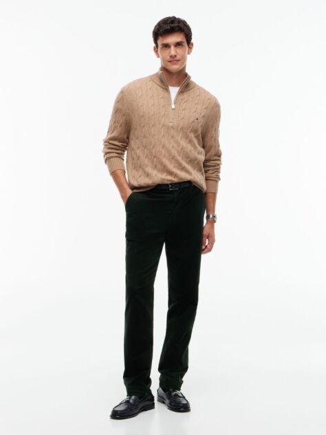 Brown Pure Lambswool Cable Knit Quarter-Zip Jumper  Men