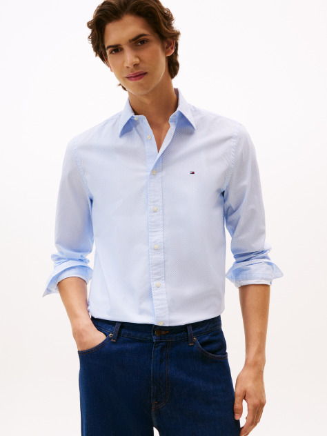 Blue Flex Poplin Regular Micro Print Shirt  Men