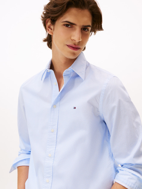 Blue Flex Poplin Regular Micro Print Shirt  Men
