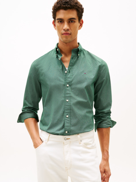 Green Flex Poplin Regular Micro Print Shirt  Men