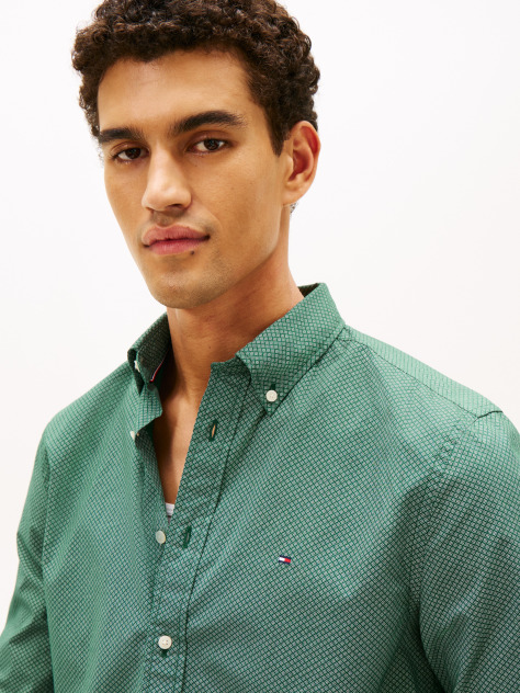 Green Flex Poplin Regular Micro Print Shirt  Men