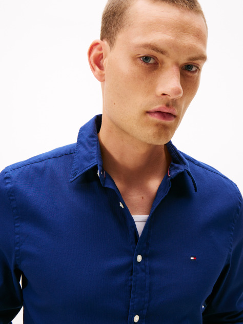 Blue Slim Fit Yarn Dyed Dobby Shirt  Men
