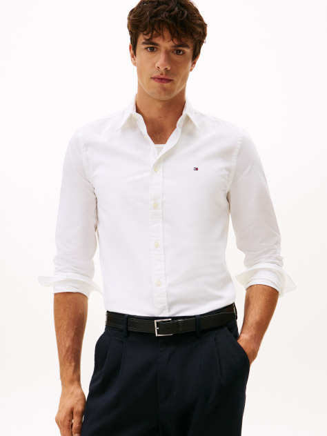 White Flex Poplin Slim Shirt  Men