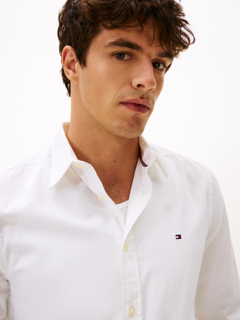 White Flex Poplin Slim Shirt  Men