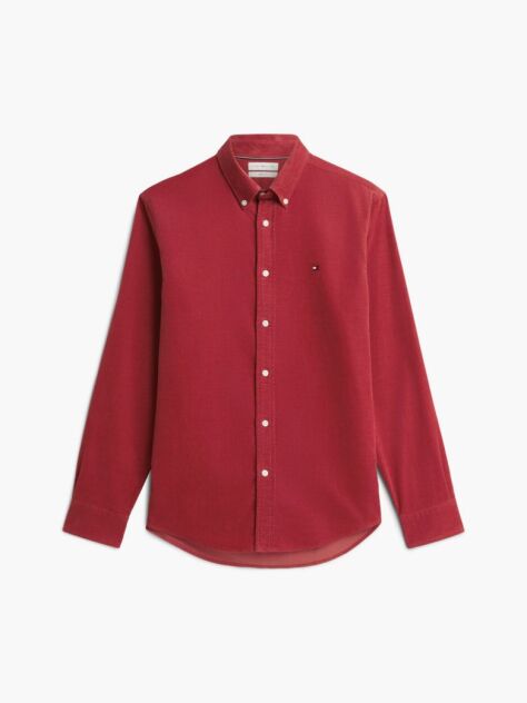 Red Regular Fit Flag Embroidery Corduroy Shirt  Men
