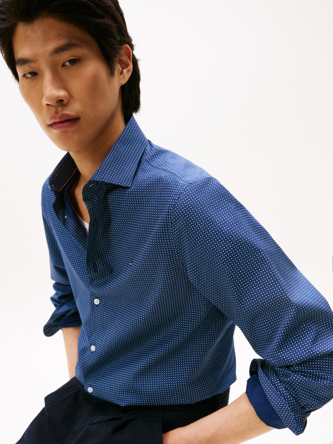 Blue Solid Print Slim Shirt  Men