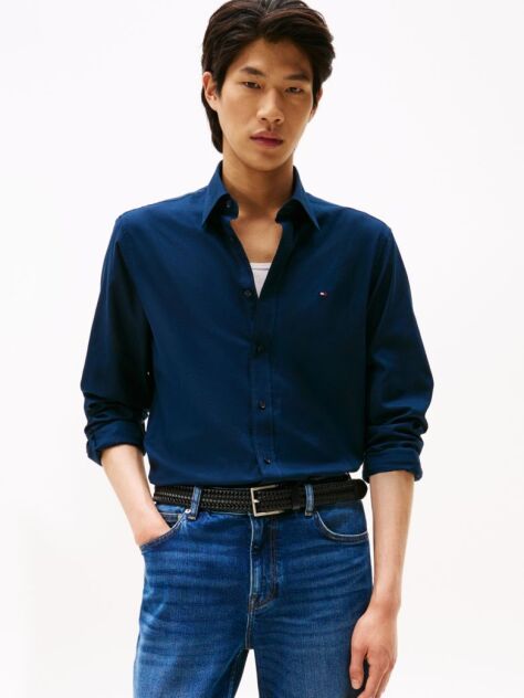 Blue Regular Fit Flag Embroidery Oxford Shirt  Men