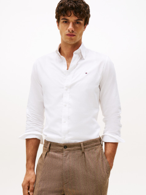 White Regular Fit Flag Embroidery Oxford Shirt  Men
