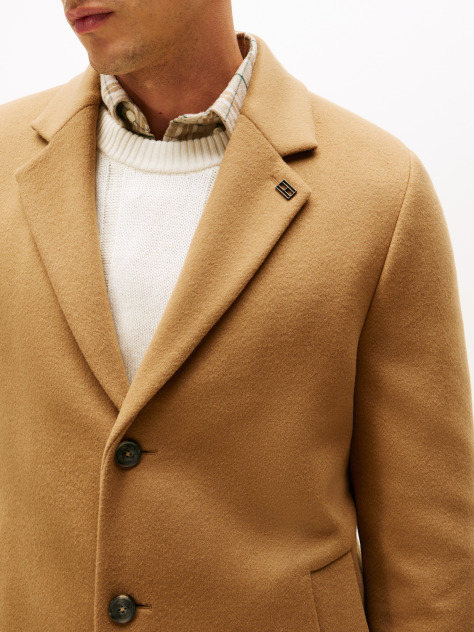 Brown Smart Casual Wool Blend Single Breasted Coat  Men