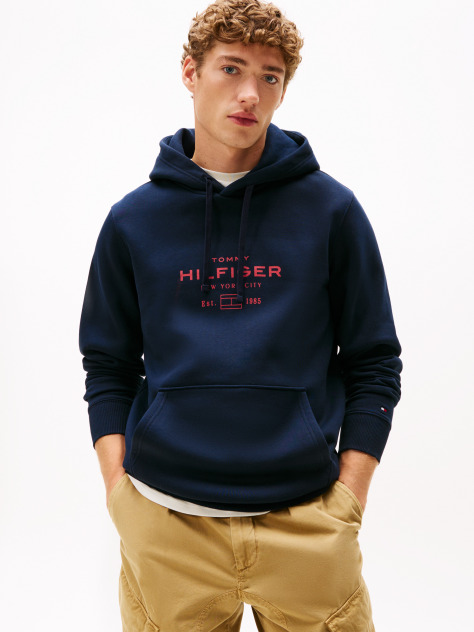 Blue Perfect for fighting the cold, this warm hoodie is enhanced with a stylish, tonal Tommy Hilfiger logo and crafted from high-quality interlock knit.  Men