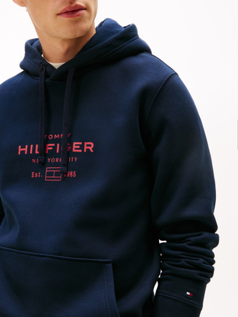 Blue Perfect for fighting the cold, this warm hoodie is enhanced with a stylish, tonal Tommy Hilfiger logo and crafted from high-quality interlock knit.  Men