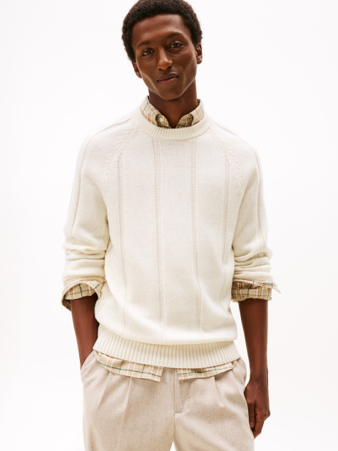 Beige Smart Casual Textured Wool Blend Jumper  Men