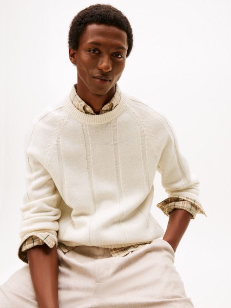 Beige Smart Casual Textured Wool Blend Jumper  Men