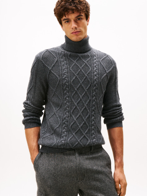 Γκρι Smart Casual Πουλόβερ Με Cable Πλέξη Από Κασμίρ  Άνδρες