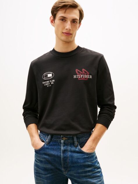 Black Graphic Jersey Long Sleeve T-Shirt  Men