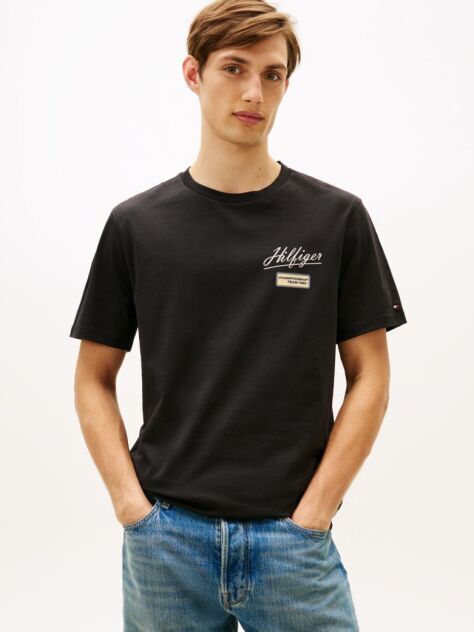 Black Textured Logo Crew Neck T-Shirt  Men
