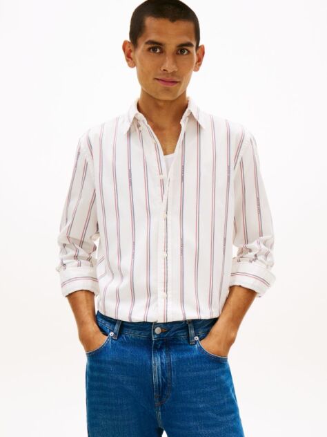 Multi Regular Fit Logo Pinstripe Jacquard Shirt  Men