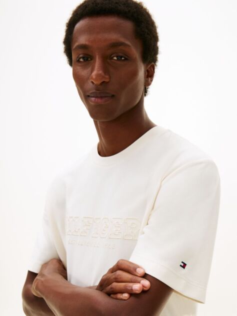 Beige Logo Embroidery Relaxed Crew Neck T-Shirt  Men