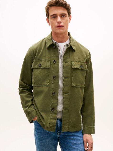 Green Textured Washed Sateen Utility Shirt Jacket  Men