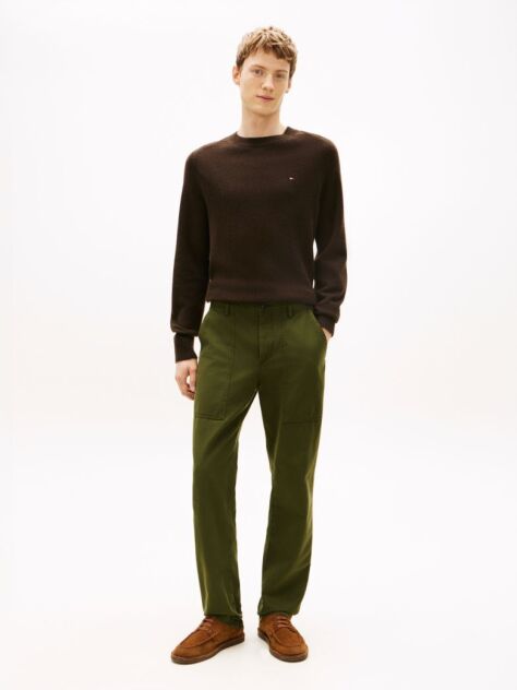 Blue Washed Textured Sateen Utility Trousers  Men