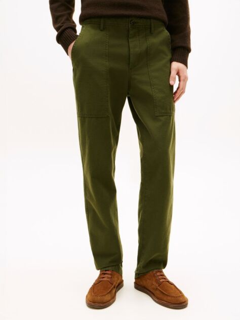 Blue Washed Textured Sateen Utility Trousers  Men