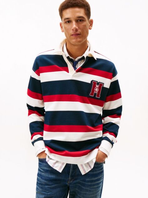 Multi Logo Appliqué Stripe Relaxed Rugby Shirt  Men