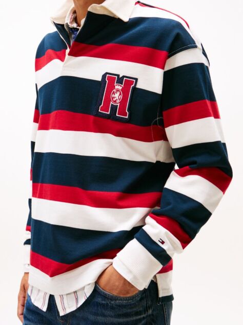 Multi Logo Appliqué Stripe Relaxed Rugby Shirt  Men