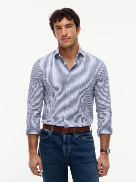 Blue Smart Casual Slim Fit Stripe Shirt  Men