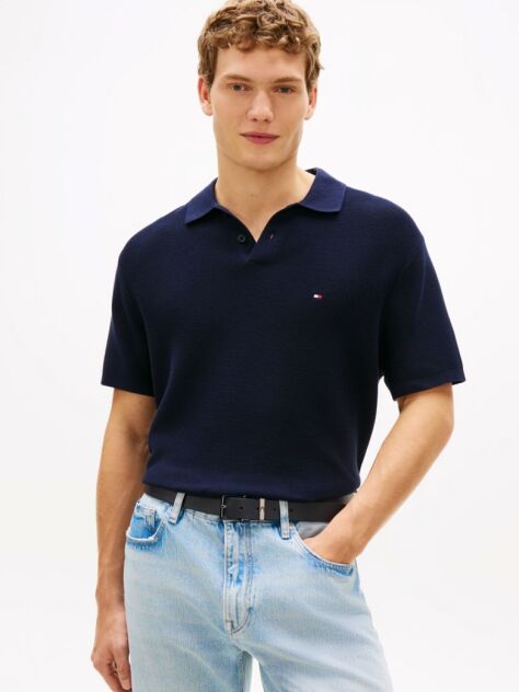 Blue Relaxed Fit Knit Polo Shirt  Men