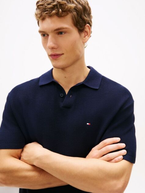 Blue Relaxed Fit Knit Polo Shirt  Men