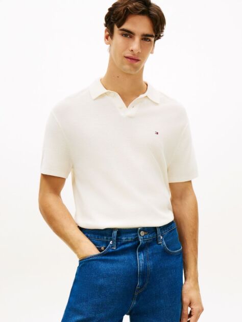 Beige Relaxed Fit Knit Polo Shirt  Men