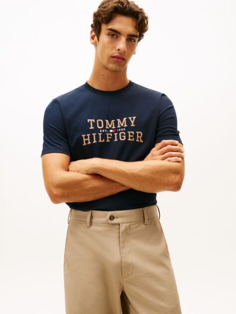 Blue Logo Embroidery Crew Neck T-Shirt  Men
