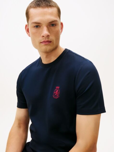 Blue TH Crest Embroidery Interlock Knit T-Shirt  Men