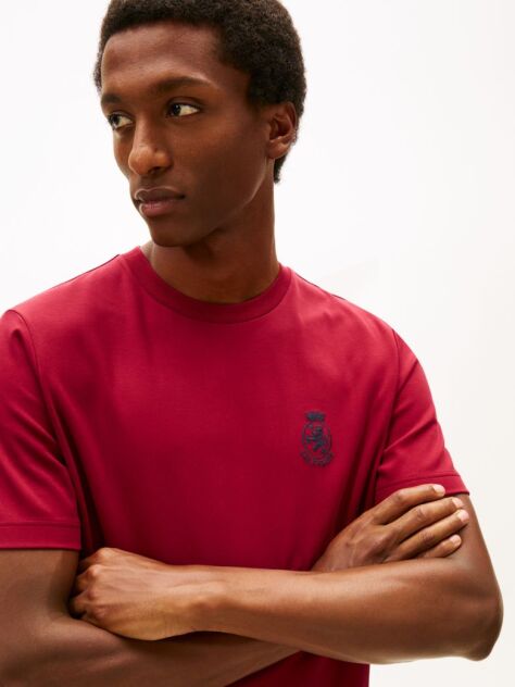 Red TH Crest Embroidery Interlock Knit T-Shirt  Men