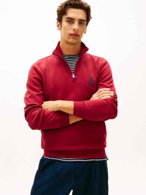 Red TH Crest Embroidery Quarter-Zip Jumper  Men