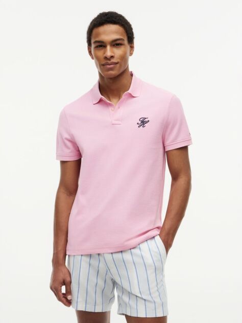 Pink Regular Fit Logo Pique Polo Shirt  Men