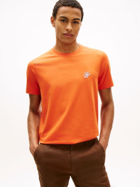 Orange Logo Embroidery Jersey T-Shirt  Men