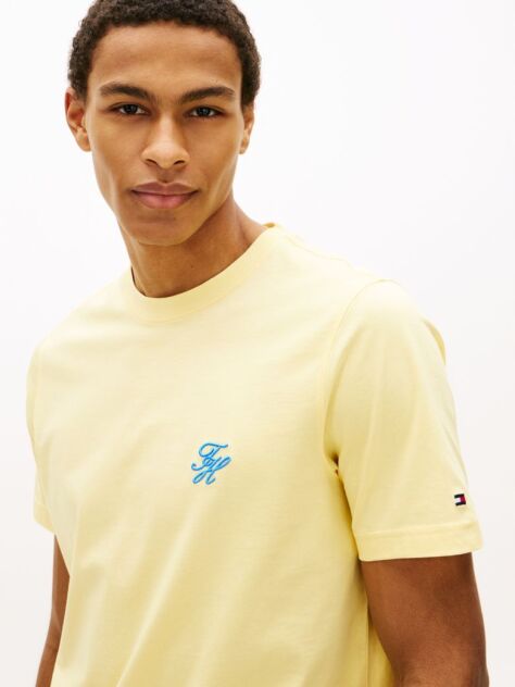 Yellow Logo Embroidery Jersey T-Shirt  Men