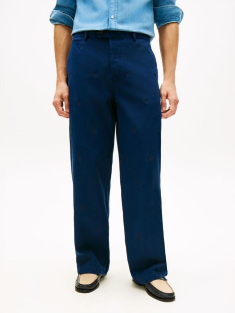 Blue Crest Embroidery Loose Twill Chinos  Men